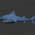 Cartoon Blue Shark Character 3D Model With Sharp Teeth Shiny Surface On Dark Reflective Background 3d model
