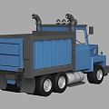 Blue Dump Truck with Cab Dump Bed Roof Lights and Exhaust Pipe