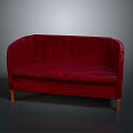 Stylish Red Upholstered Sofa With Curved Back And Wooden Legs Design