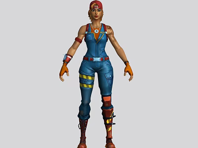 Game And Movie Character In Blue Overalls With Yellow Stripes Red Cap And Armor Gloves 3d model