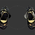 High Heel Shoes Featuring Gold And White Twisted Straps Black Upper Platform Sole Golden Heel
