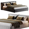Double Beds With Modern Headboards Brown And White Striped Bedding And Soft Pillows