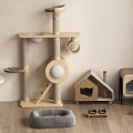 Wooden Multi Level Cat Tree Design With Scratching Posts Cat Houses And Bowl