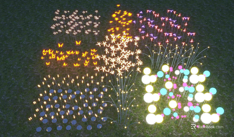 Butterfly Flower Shaped Decorative Lights With Colorful LED For Outdoor Lawn Illumination 3d model 