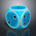 Glossy Blue Ceramic Dice With Crackle Texture And Black Dots On Dark Background