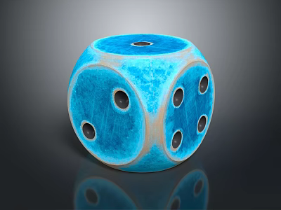 Glossy Blue Ceramic Dice With Crackle Texture And Black Dots On Dark Background 3d model