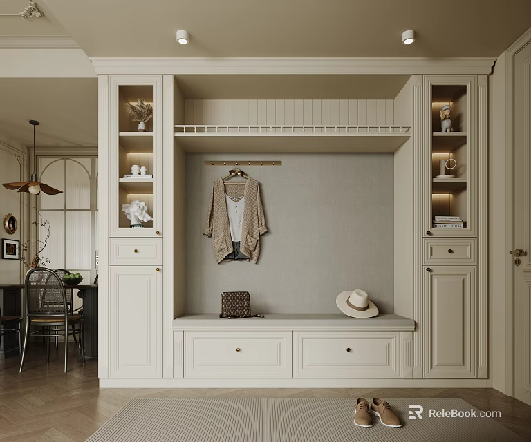 Cozy Entryway Design With Built In Storage And Decor 3d model