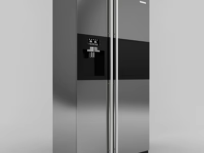 Stainless Steel Double Door Refrigerator Freezer With Water Dispenser Ice Maker And Digital 3d model