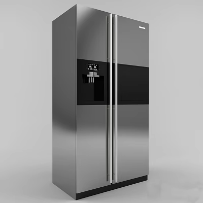 Stainless Steel Double Door Refrigerator Freezer With Water Dispenser Ice Maker And Digital 3d model