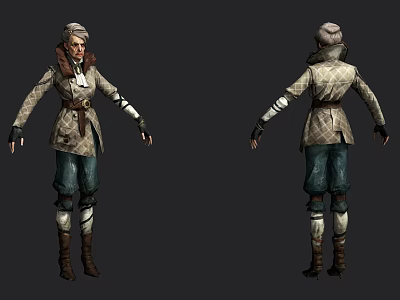 Game Movie Character Outfit With Plaid Jacket Headscarf Blue Pants And Brown Boots 3d model