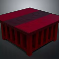 Red Square Wooden Table With Decorative Dark Stripe And Hollow Side Structure
