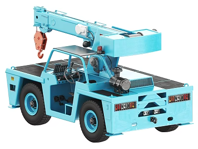 Blue Mobile Crane Truck With Extended Arm And Hook For Construction Work 3d model