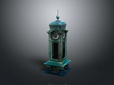 Green Vintage Clock Tower With Ornate Design Spire And Decorative Base 3d model