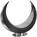 Modern Crescent Shaped Lounge Chair With Black Frame Gray Cushion And Silver Metal Base