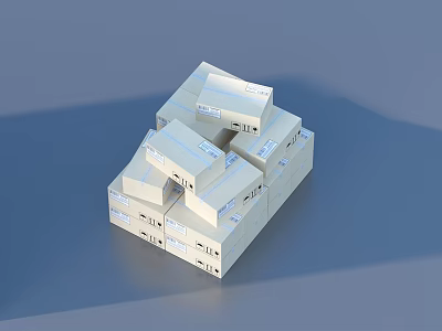 Neatly Stacked White Cardboard Boxes Holding Essential Daily Household Items 3d model