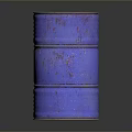 Blue Rusty Oil Barrel Standing On Black Surface With Gray Background