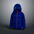 Blue Hooded Puffy Kids Down Jacket With Front Zipper And Stitch Details