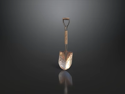 Durable Hardware Tools Shovel With Wooden Handle And Metal Blade 3d model