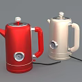 Stylish Kitchen Appliances Red And Cream Electric Kettles With Silver Dials And Black Power Cords