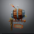 Wooden Barrel Decorative Prop With Metal Hoops Flame Open Sign And Wooden Stand