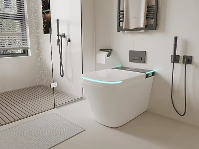 Modern Smart Wall Mounted Toilet With LED Light In White Bathroom Interior 3d model