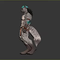 3D Mythical Creature Character With White Spotted Fur Blue Accents And Orange Loincloth