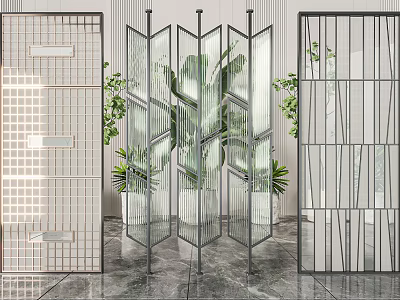 Modern Interior Room Dividers With Geometric Metal Frames And Glass Panels 3d model