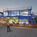 Vibrant Commercial Street With Colorful Buildings Neon Signs And Outdoor Dining Areas
