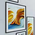 Multiple Framed Abstract Art Paintings With Colorful Designs Arranged On Wall