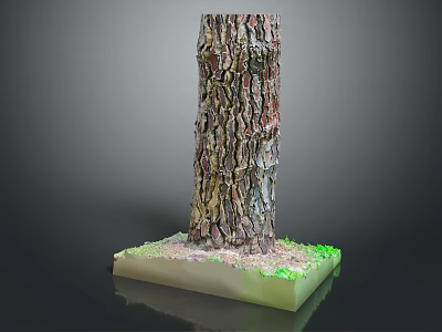 Natural Wooden Stump Decor With Stone Base And Green Moss Accents 3d model