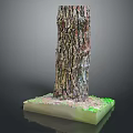 Natural Wooden Stump Decor With Stone Base And Green Moss Accents