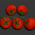 Cluster Of Ripe Red Tomatoes With Fresh Green Stems On Shiny Surface