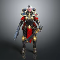 Game Movie Warrior Character With White Hair Ornate Armor Gold Red Accents And Weapons