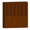 Modern Wooden Wardrobe Doors With Slatted Panels And Brass Handles In Interior Design