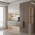 Modern Light Grey Sideboard Cabinet with Built in Lighting and Storage in Contemporary Dining Room