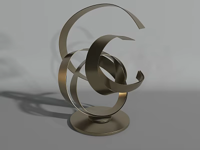 Modern Metallic Decorative Ornament Set With Abstract Circular Rings And Base 3d model