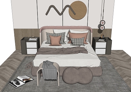 Modern background double bed combination 3d model