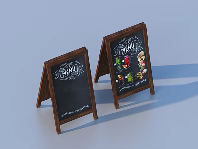 Two Wooden Menu Boards Daily Life Supplies One Blank One With MENU Text Food 3d model