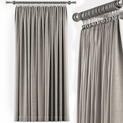 Gray Curtains With Elegant Drape Design Hanging On Curtain Rod For Home Decor 3d model