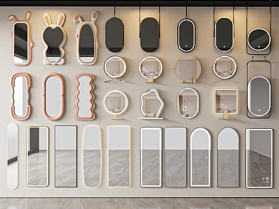 Various Decorative Mirrors With Different Shapes And Wall Mounted Designs 3d model
