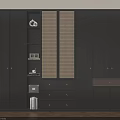 Modern Minimalist Dark Gray Wardrobe With Woven Texture Panels Built In Shelves And Drawers