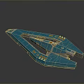 Futuristic Blue Spaceship Model With Orange Accents And Multi Deck Structure