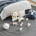 Lion Plush Doll in Kids Bedroom with Wooden Blocks Pillows and Grey Rug