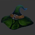 Green Witch Hat With Orange Band Silver Buckle And Leaf Shaped Brim