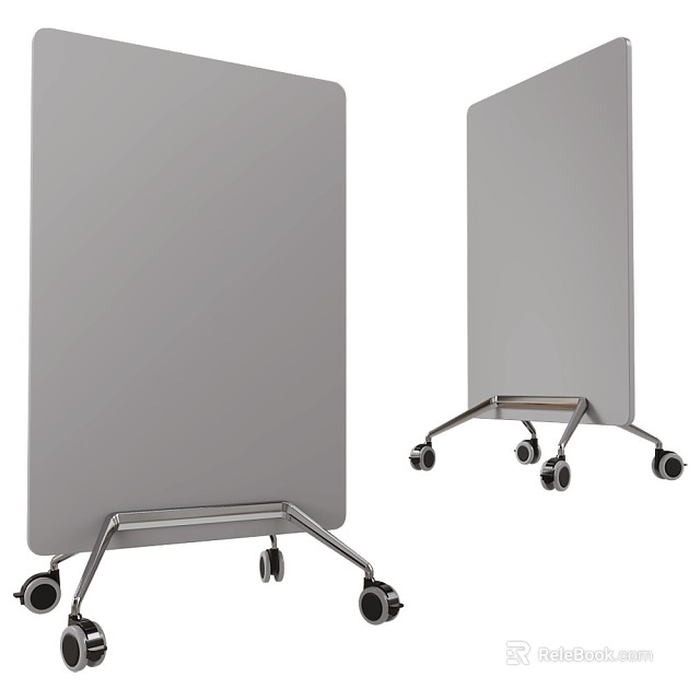 Modern Grey Partition With Metal Frame And Rolling Wheels For Office Space Use 3d model 