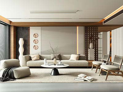 Modern Living Room Interior With Sofa Round Coffee Table And Chairs 3d model