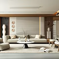 Modern Living Room Interior With Sofa Round Coffee Table And Chairs 3d model