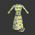 Floral Pattern Dress with Yellow Flowers Blue Leaves Black Belt and High Heels