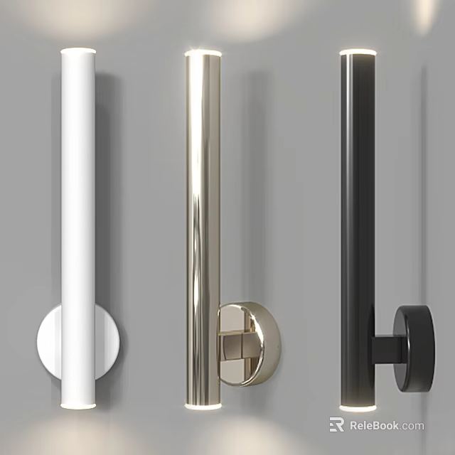 Modern Minimalist Wall Lamps In White Silver Black With Sleek Design Mounted On Grey Wall 3d model 