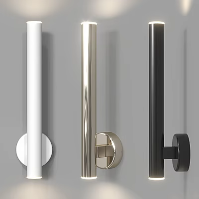 Modern Minimalist Wall Lamps In White Silver Black With Sleek Design Mounted On Grey Wall 3d model